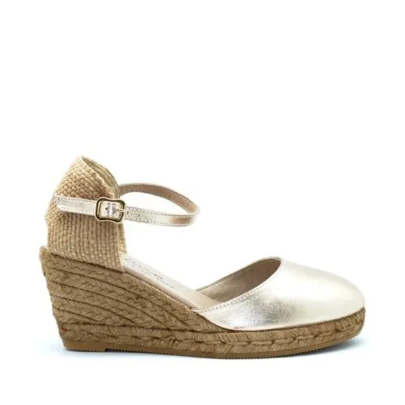 * GAIMO Obi Wedge Espadrilles in Gold Leather Size 41 - Picture 2 of 13